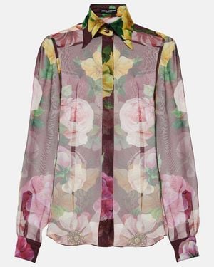 Dolce & Gabbana Printed Silk Chiffon Blouse - Pink
