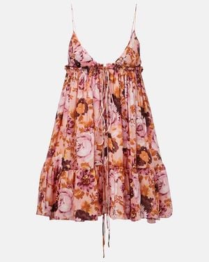 Chloé Floral Silk Minidress - Red