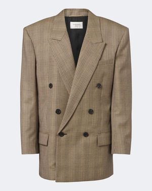Saint Laurent Double-Breasted Prince Of Wales Wool Blazer - Green