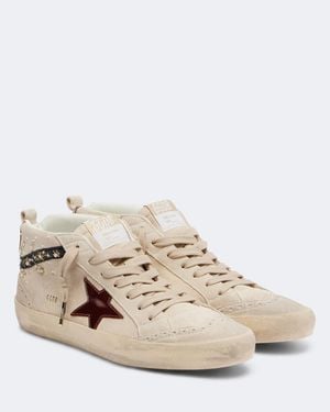 Golden Goose Mid Star Embellished Suede High-Top Trainers - Natural