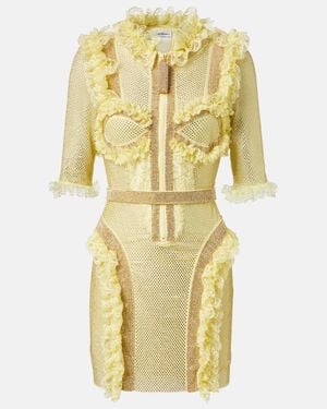 Self-Portrait X Christopher Kane Embellished Mesh Minidress - Yellow