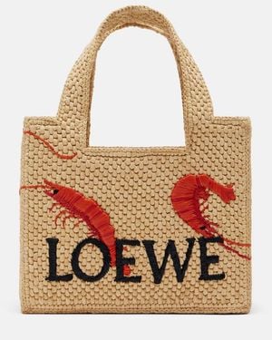Loewe Paula's Ibiza Font Mini Raffia Top-Handle Bag - Red