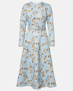 Emilia Wickstead Robe Midi Ucellina A Fleurs - Bleu