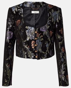 Chloé Floral-Brocade Woven Cropped Jacket - Black