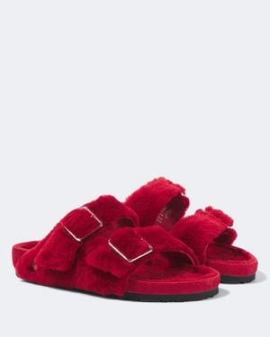 Birkenstock Arizona 1774 Shearling-Lined Suede Sandals - Red