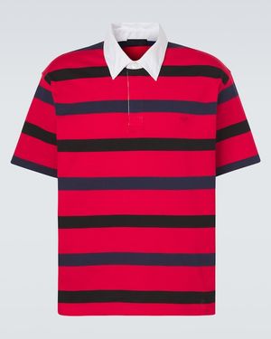 Prada Oversized Striped Cotton Pique Polo Shirt - Red