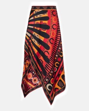 PUCCI Soleil Asymmetric Silk Twill Midi Skirt - Red