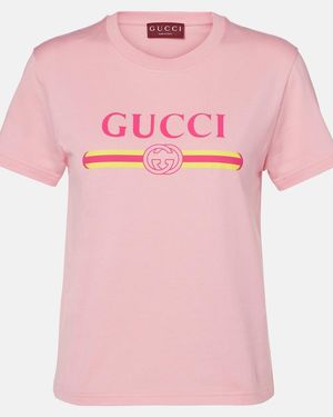 Gucci Cotton Jersey T-Shirt With Logo Print - Pink