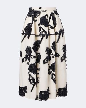 Erdem Jupe Midi En Popeline A Fleurs - Blanc