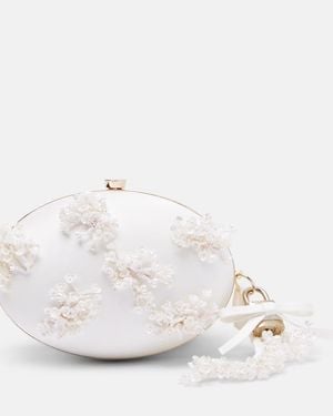 Self-Portrait Verzierte Clutch Oval Small Aus Satin - Weiß