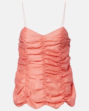 KHAITE Inara Ruched Scalloped Top - Pink