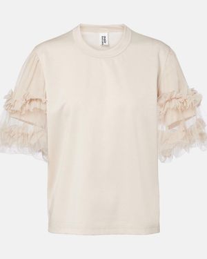 Noir Kei Ninomiya Ruffled Tulle-Trimmed Cotton T-Shirt - White
