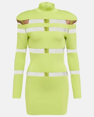 Balmain Turtleneck Mesh-Paneled Minidress - Green