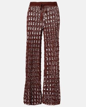Anna Kosturova Crochet Cotton Wide-Leg Pants - Brown