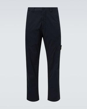 Stone Island Embroidered Cotton-Blend Twill Cargo Trousers - Blue