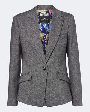 Etro Wool And Silk-Blend Blazer - Blue