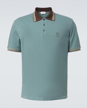 Versace Polohemd Greca Aus Baumwoll-Pique - Blau