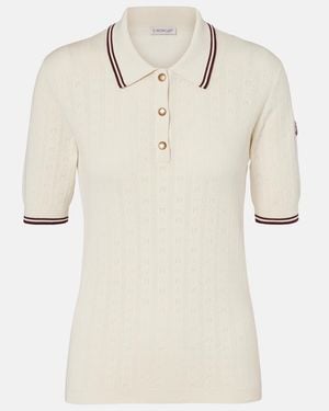 Moncler Pointelle Cotton Polo Shirt - Natural