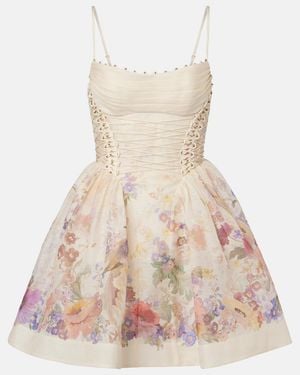 Zimmermann Alchemy Floral Linen And Silk Bustier Dress - Natural