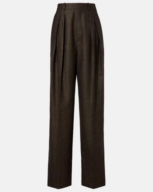 Saint Laurent Herringbone Wool Wide-Leg Pants - Black