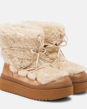 Tory Burch Mellow Shearling And Suede Lace-Up Boots - Natural