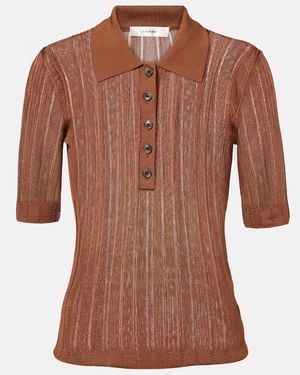 FRAME Laddered Ribbed-Knit Polo Shirt - Brown