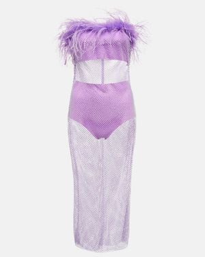 GIUSEPPE DI MORABITO Feather-Trimmed Embellished Midi Dress - Purple