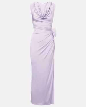 Magda Butrym Draped Floral-Applique Jersey Maxi Dress - Purple