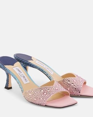 Jimmy Choo Skye 70 Embellished Satin Mules - Pink