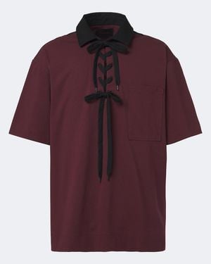 Simone Rocha Lace-Up Cotton Polo Shirt - Red