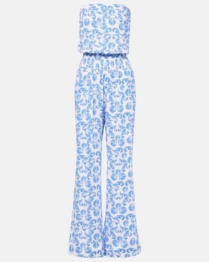 Melissa Odabash Naomi Shirred Cotton Bandeau Jumpsuit - Blue