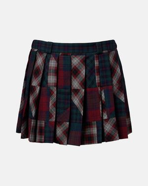 Miu Miu Patchwork Plaid Virgin Wool Miniskirt - Black