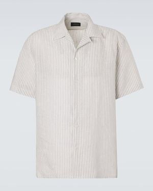 Brioni Striped Linen Bowling Shirt - White