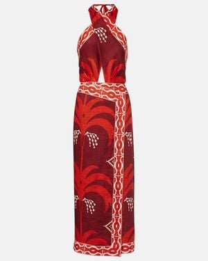 Johanna Ortiz Printed Open-Back Linen Midi Dress - Red