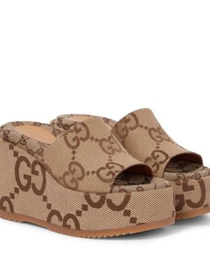 Gucci Jumbo GG Wedge Platform Sandals - Brown