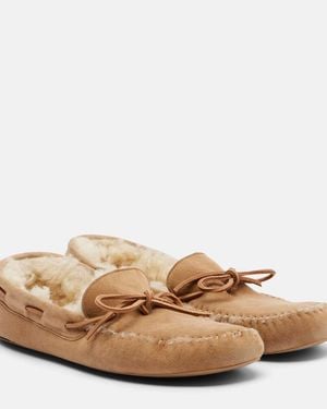 The Row Lucca Shearling-Trimmed Suede Boat Shoes - Natural