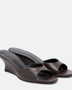 STAUD Brigitte Leather Wedge Mules - Black