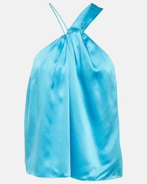 The Sei One-Shoulder Silk Satin Top - Blue