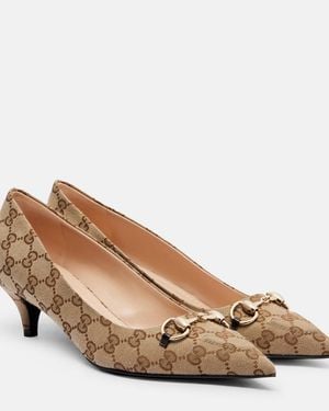 Gucci Erin Gg Canvas Horsebit 45 Pumps - Natural
