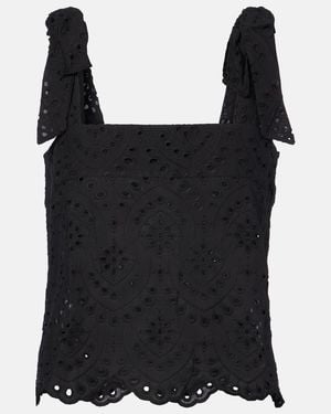 Poupette Noa Broderie Anglaise Cotton Top - Black
