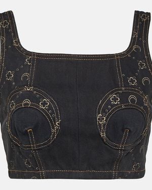 Marine Serre Regenerated Cropped Denim Bustier - Black