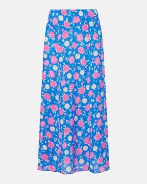 RIXO London Carpi Floral Silk Midi Skirt - Blue