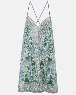 Zimmermann Ottie Swing Paisley Linen Minidress - Green