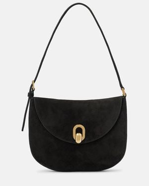 SAVETTE Schultertasche Tondo Small Aus Veloursleder - Schwarz