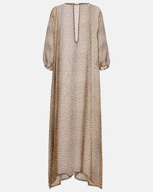 Roberto Cavalli Leopard-Print Semi-Sheer Silk Kaftan - Natural