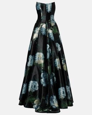 Markarian Laila Floral Brocade Bustier Gown - Black