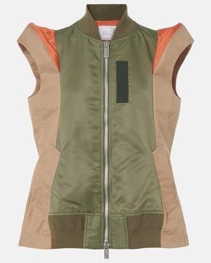 Sacai Panelled Twill And Gabardine Vest - Green