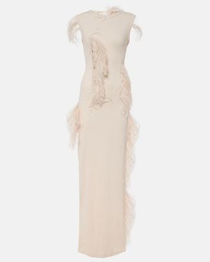 Acne Studios Essica Feather-Trimmed Cotton-Blend Maxi Dress - White