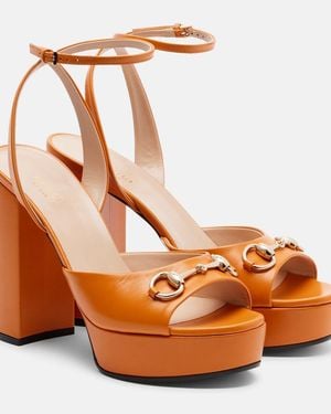 Gucci Horsebit Leather Platform Sandals - Brown