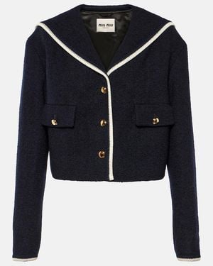 Miu Miu Cropped Wool-Blend Tweed Jacket - Blue